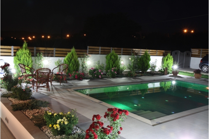 villa chania pool at night